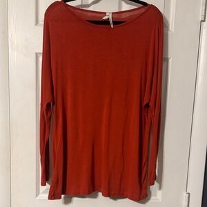 Women's Orange Long Sleeve Loose Fitting Tunic